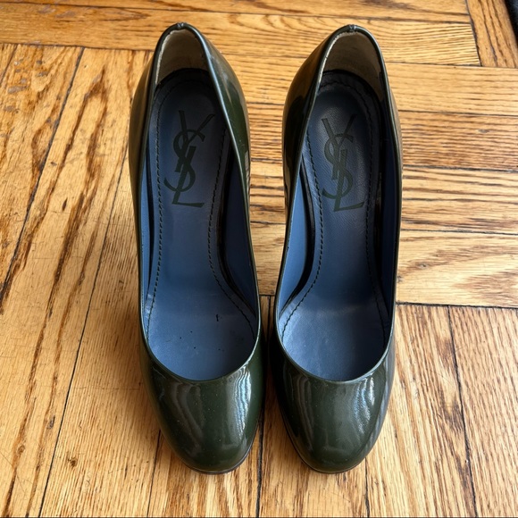 YSL Patent Leather Olive Green Pumps with Navy Soles sz 35 - worn once - Picture 3 of 6